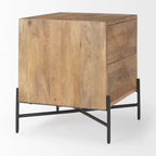 Table d'appoint Cairo en bois massif brun clair avec structure en fer noir et 2 tiroirs - 56 cm (L) x 56 cm (l) x 66 cm (H)