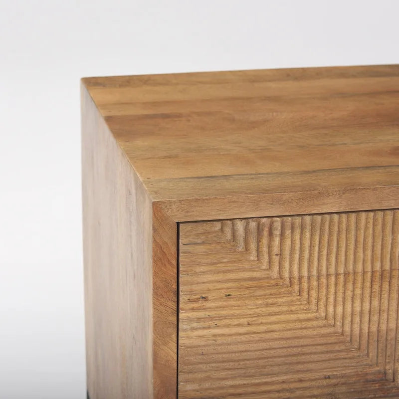 Table d'appoint Cairo en bois massif brun clair avec structure en fer noir et 2 tiroirs - 56 cm (L) x 56 cm (l) x 66 cm (H)