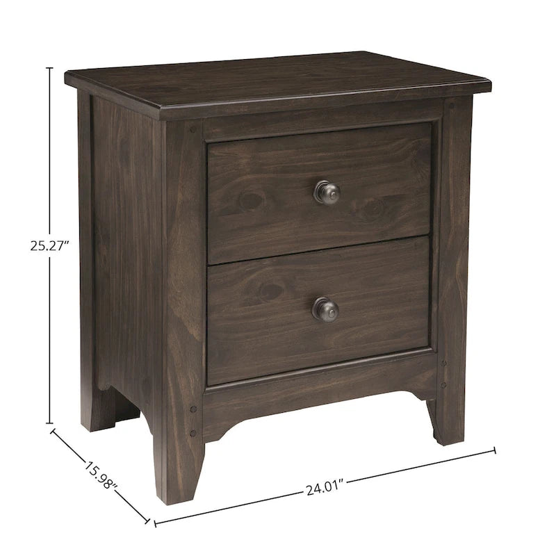 Table de chevet Taylor à 2 tiroirs, style ferme, en bois, couleur brun galet