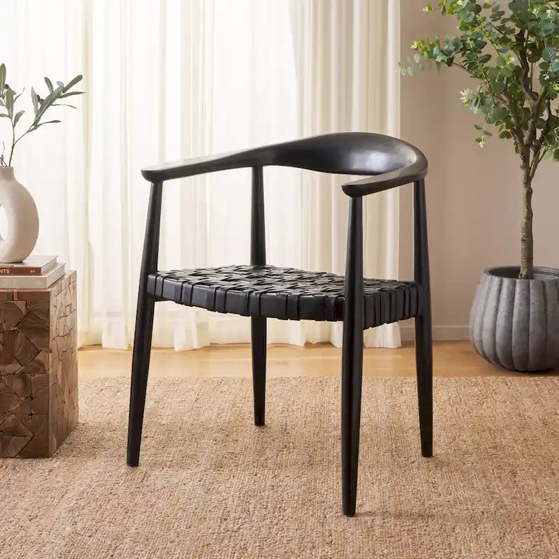 Fauteuil d'appoint SAFAVIEH Birtie en cuir tressé et bois massif (entièrement assemblé) - L 63,5 x P 56 x H 56 cm