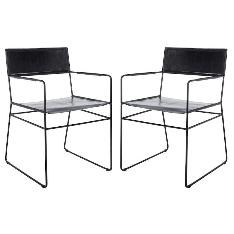 Chaises de salle à manger en cuir Bernardine de SAFAVIEH (lot de 2) - 55 cm (L) x 50 cm (l) x 81 cm (H) - 56 cm (L) x 51 cm (P) x 81 cm (H)