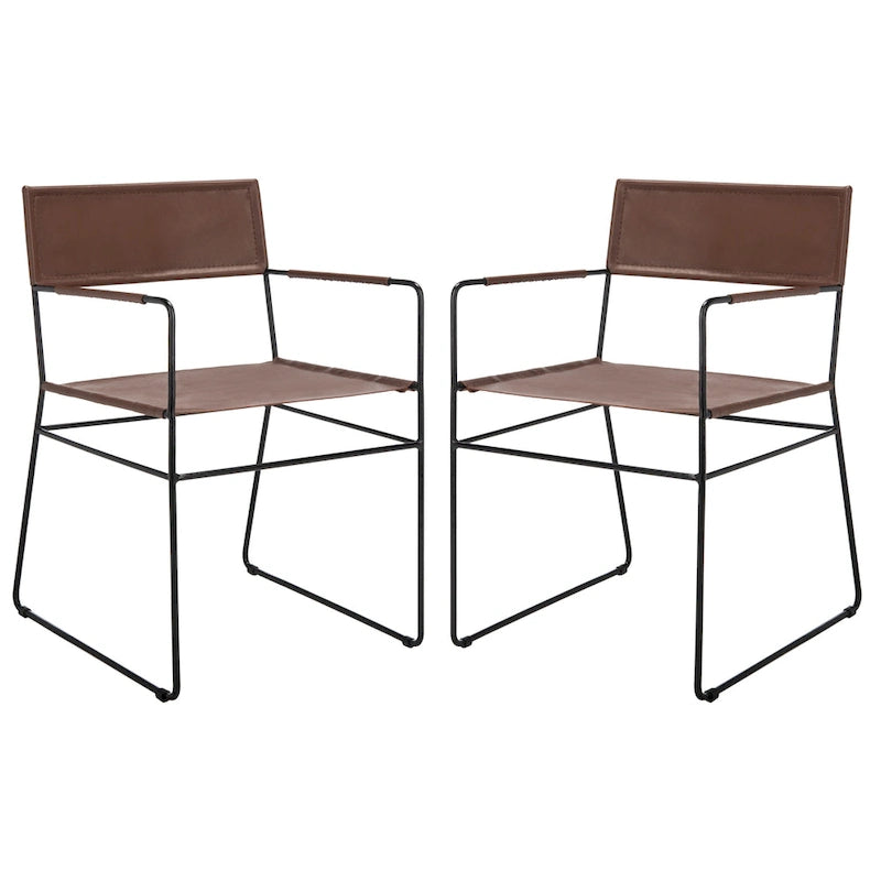 Chaises de salle à manger en cuir Bernardine de SAFAVIEH (lot de 2) - 55 cm (L) x 50 cm (l) x 81 cm (H) - 56 cm (L) x 51 cm (P) x 81 cm (H)