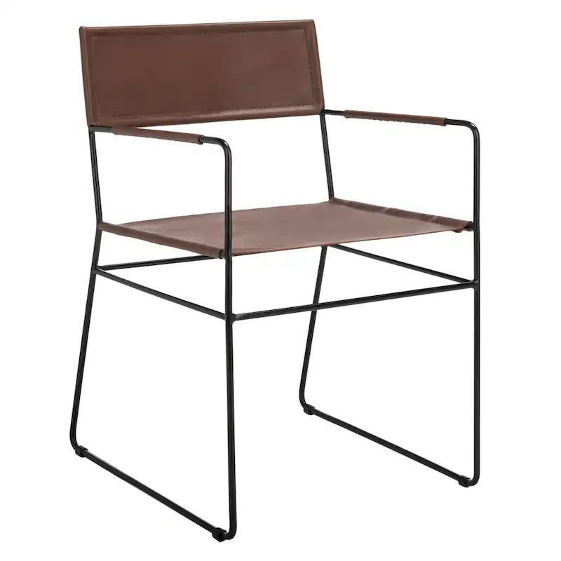 Chaises de salle à manger en cuir Bernardine de SAFAVIEH (lot de 2) - 55 cm (L) x 50 cm (l) x 81 cm (H) - 56 cm (L) x 51 cm (P) x 81 cm (H)