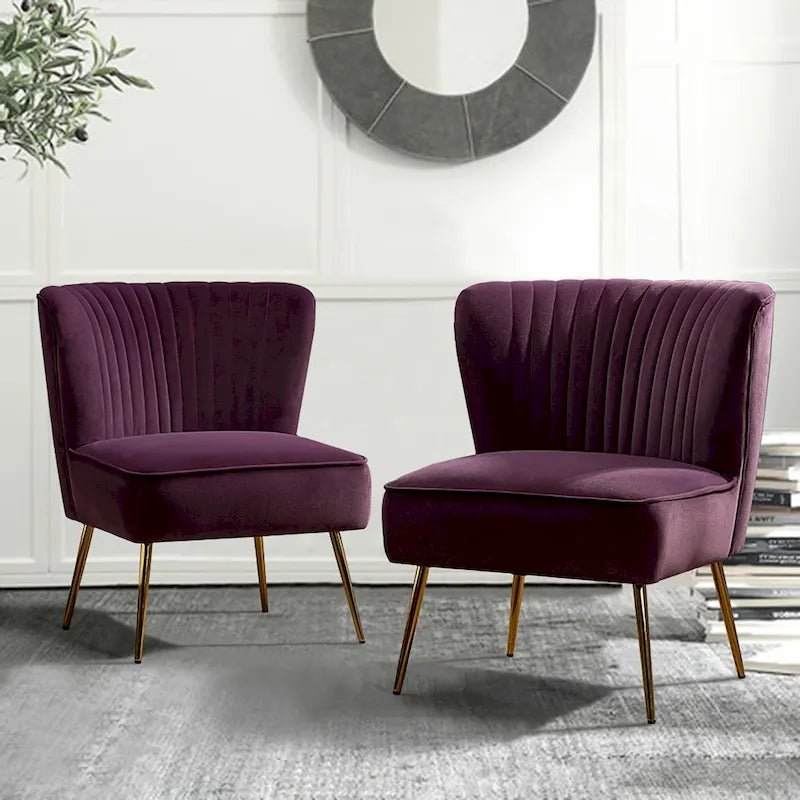 Fauteuil d'appoint confortable sans accoudoirs Monica pour salon, avec dossier capitonné et pieds en métal, par HULALA HOME