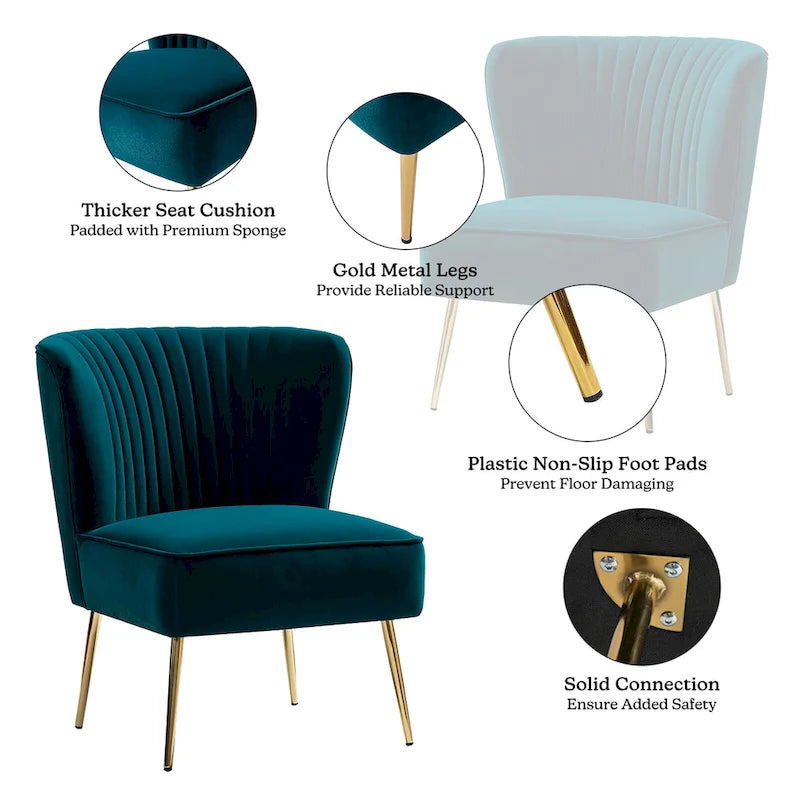 Fauteuil d'appoint confortable sans accoudoirs Monica pour salon, avec dossier capitonné et pieds en métal, par HULALA HOME