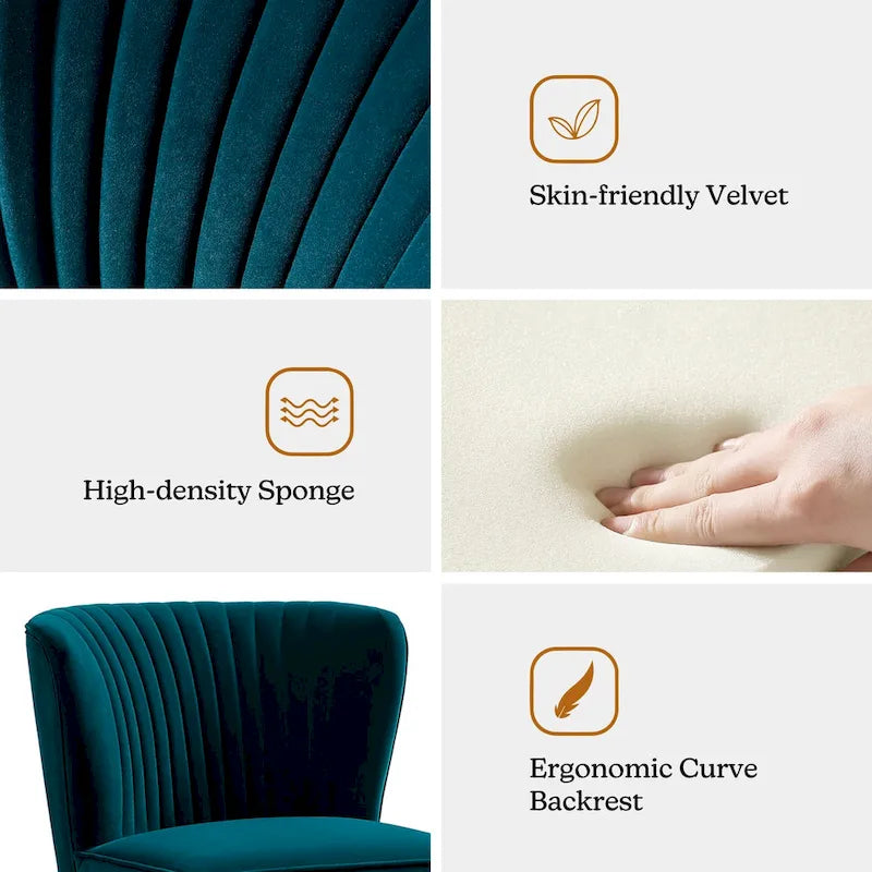 Fauteuil d'appoint confortable sans accoudoirs Monica pour salon, avec dossier capitonné et pieds en métal, par HULALA HOME