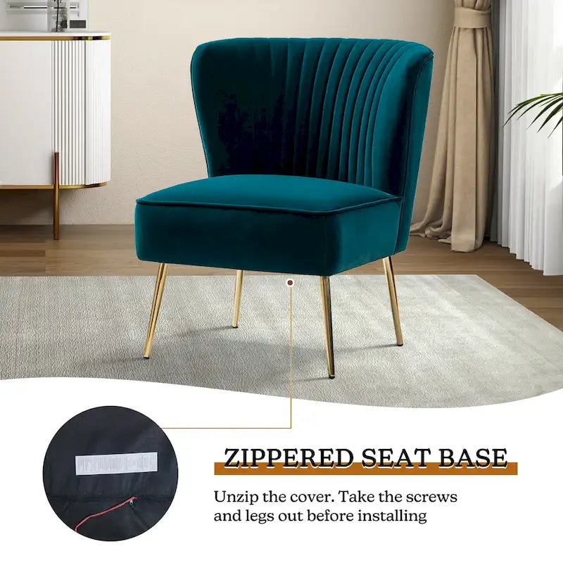 Fauteuil d'appoint confortable sans accoudoirs Monica pour salon, avec dossier capitonné et pieds en métal, par HULALA HOME