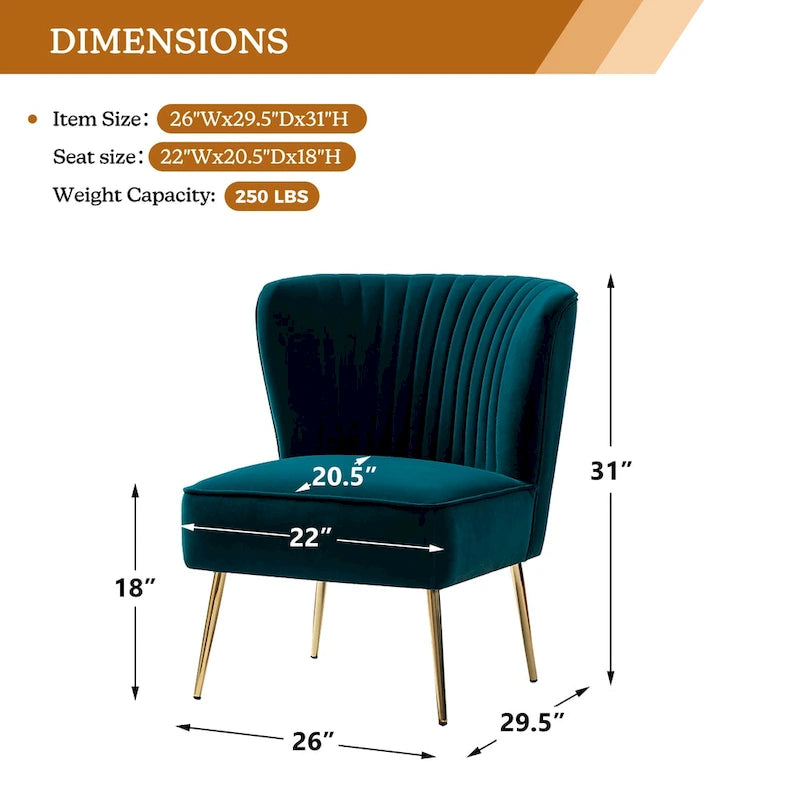 Fauteuil d'appoint confortable sans accoudoirs Monica pour salon, avec dossier capitonné et pieds en métal, par HULALA HOME