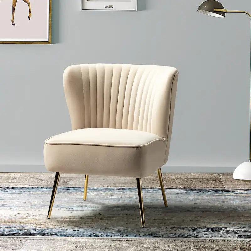 Fauteuil d'appoint confortable sans accoudoirs Monica pour salon, avec dossier capitonné et pieds en métal, par HULALA HOME
