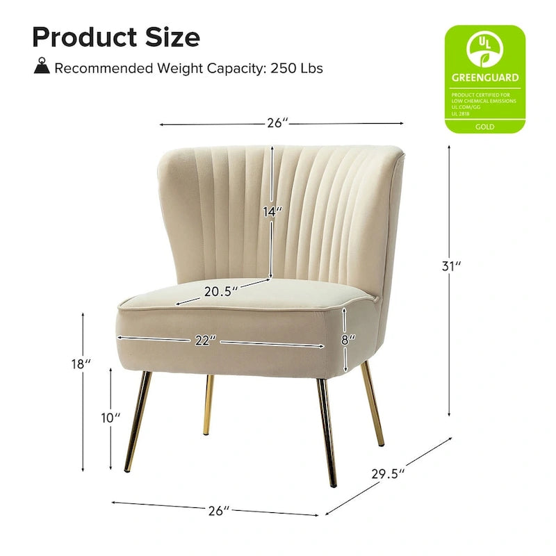 Fauteuil d'appoint confortable sans accoudoirs Monica pour salon, avec dossier capitonné et pieds en métal, par HULALA HOME
