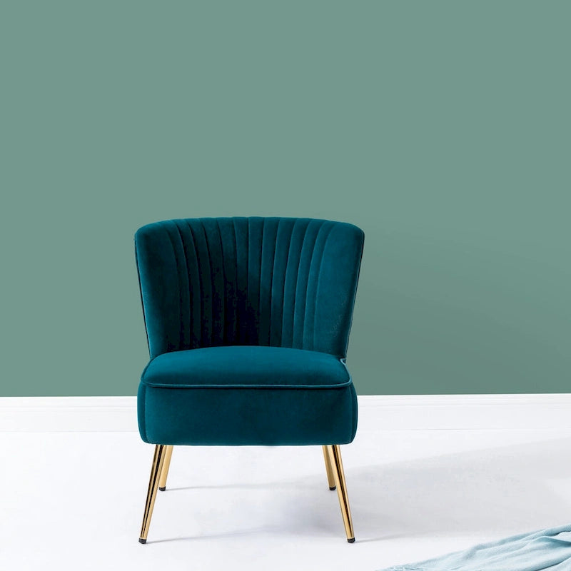 Fauteuil d'appoint confortable sans accoudoirs Monica pour salon, avec dossier capitonné et pieds en métal, par HULALA HOME