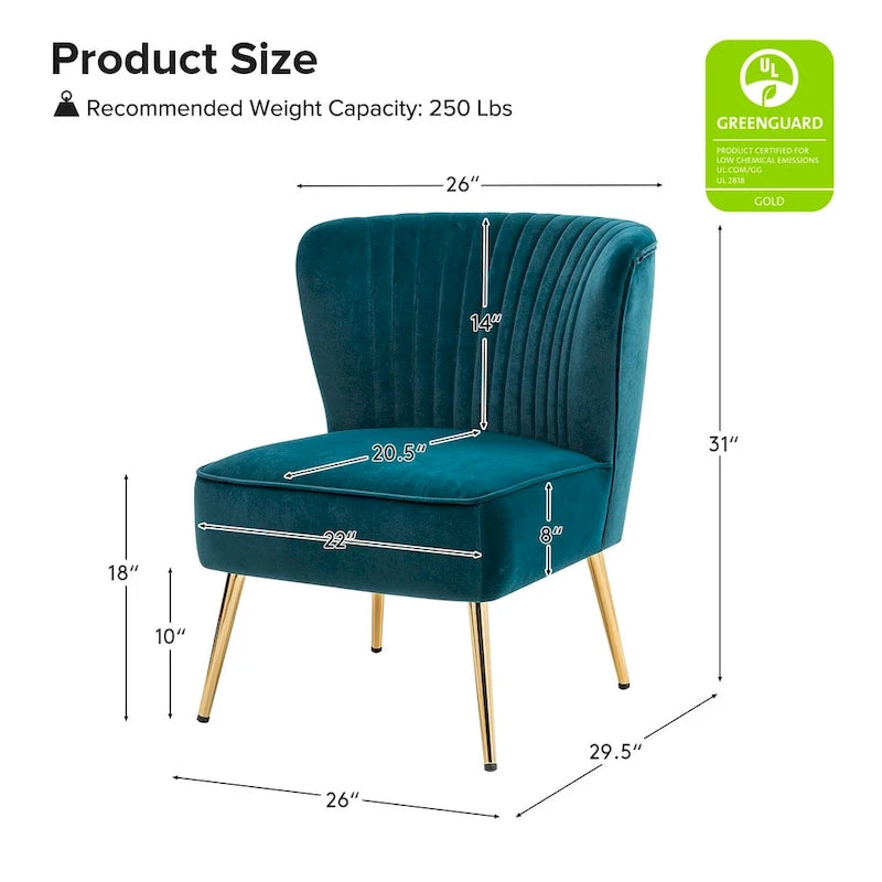 Fauteuil d'appoint confortable sans accoudoirs Monica pour salon, avec dossier capitonné et pieds en métal, par HULALA HOME