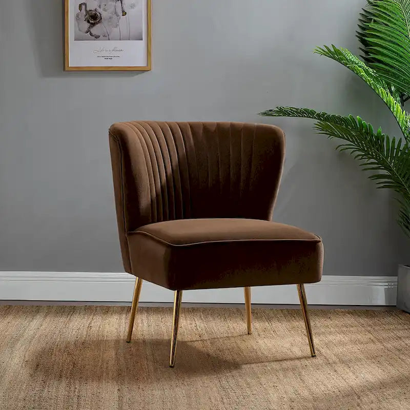 Fauteuil d'appoint confortable sans accoudoirs Monica pour salon, avec dossier capitonné et pieds en métal, par HULALA HOME