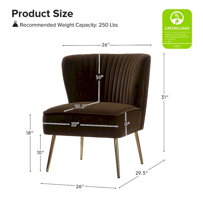 Fauteuil d'appoint confortable sans accoudoirs Monica pour salon, avec dossier capitonné et pieds en métal, par HULALA HOME