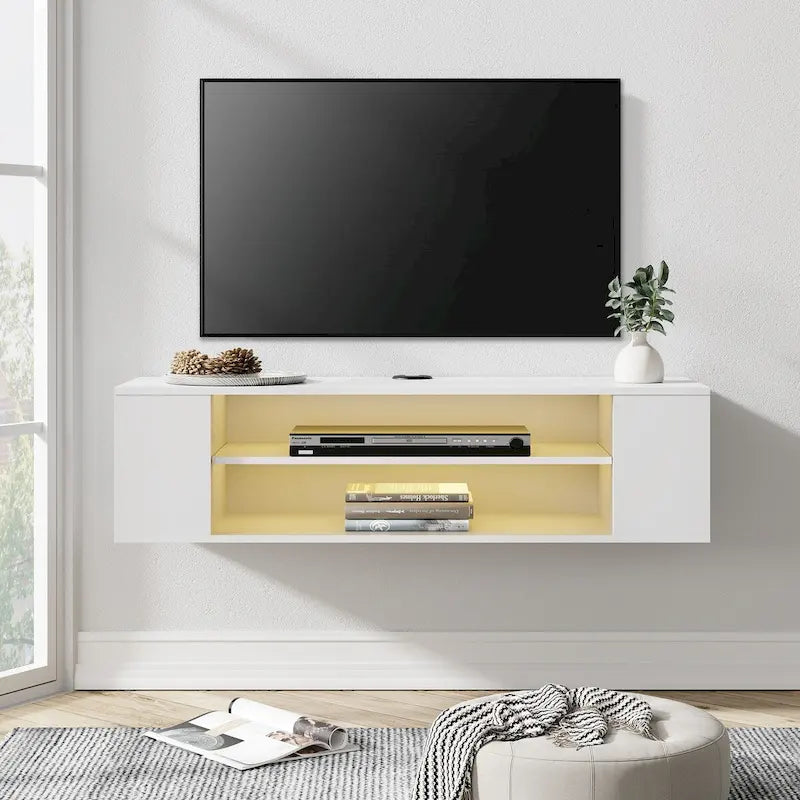 Meuble TV mural flottant WAMPAT, étagère, centre multimédia, meuble sous-téléviseur, 99 cm (39 pouces)