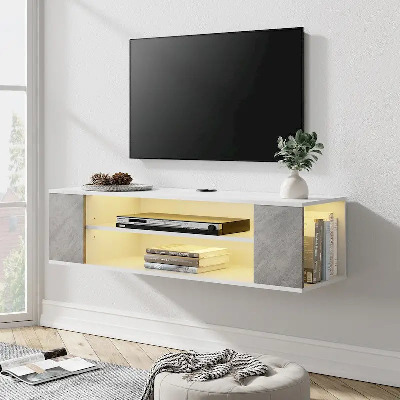 Meuble TV mural flottant WAMPAT, étagère, centre multimédia, meuble sous-téléviseur, 99 cm (39 pouces)