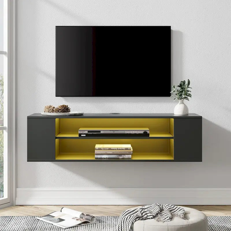 Meuble TV mural flottant WAMPAT, étagère, centre multimédia, meuble sous-téléviseur, 99 cm (39 pouces)