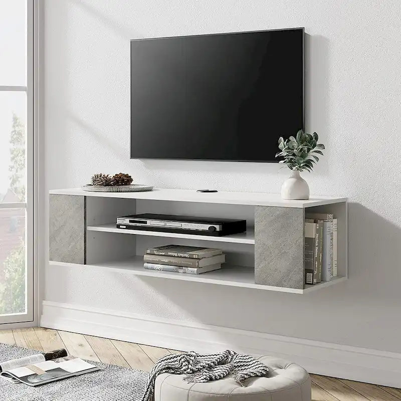 WAMPAT Floating TV Stand Shelf Wall Mounted Entertainment Center Floating Cabinet Media Hutch Under TV, 39 Inch