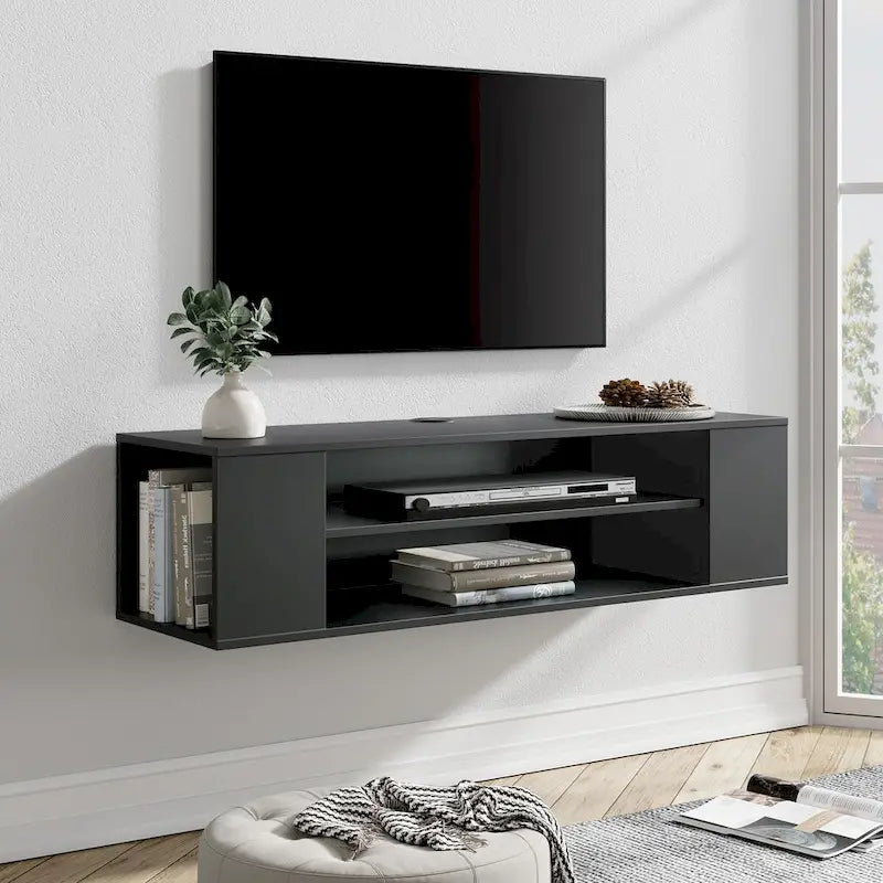 Meuble TV mural flottant WAMPAT, étagère, centre multimédia, meuble sous-téléviseur, 99 cm (39 pouces)