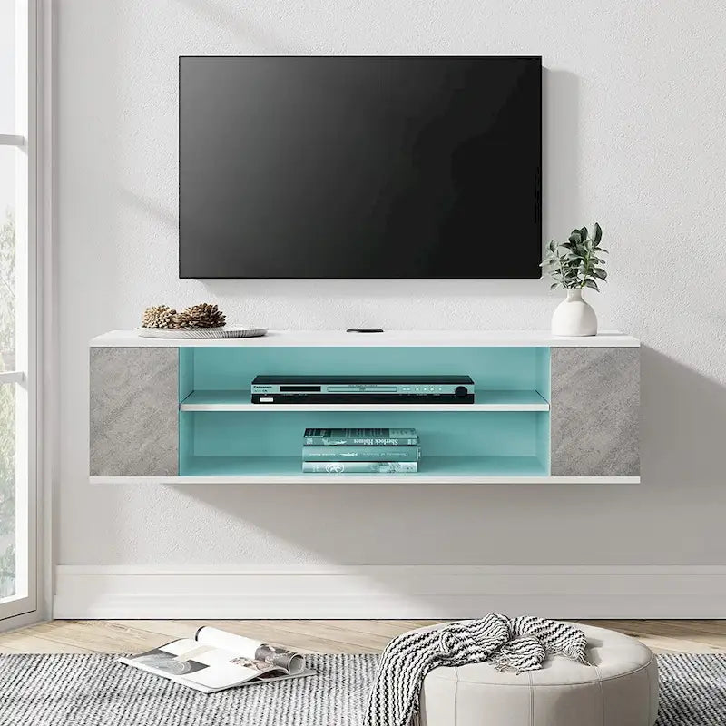 Meuble TV mural flottant WAMPAT, étagère, centre multimédia, meuble sous-téléviseur, 99 cm (39 pouces)