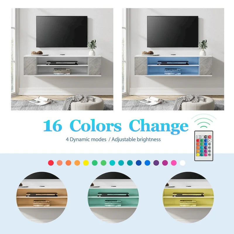 Meuble TV mural flottant WAMPAT, étagère, centre multimédia, meuble sous-téléviseur, 99 cm (39 pouces)