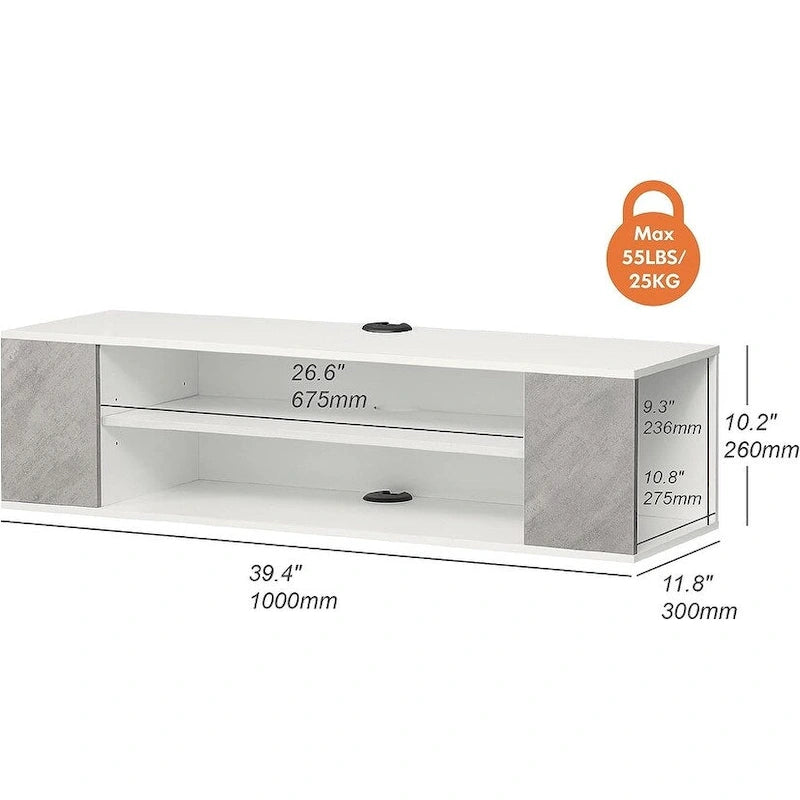 Meuble TV mural flottant WAMPAT, étagère, centre multimédia, meuble sous-téléviseur, 99 cm (39 pouces)