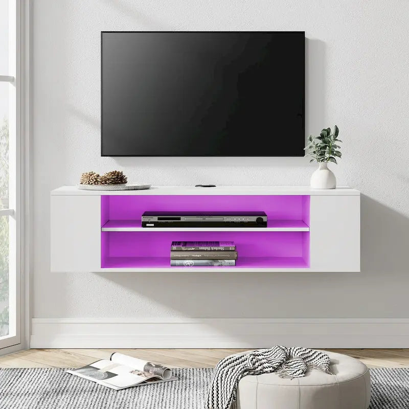 Meuble TV mural flottant WAMPAT, étagère, centre multimédia, meuble sous-téléviseur, 99 cm (39 pouces)