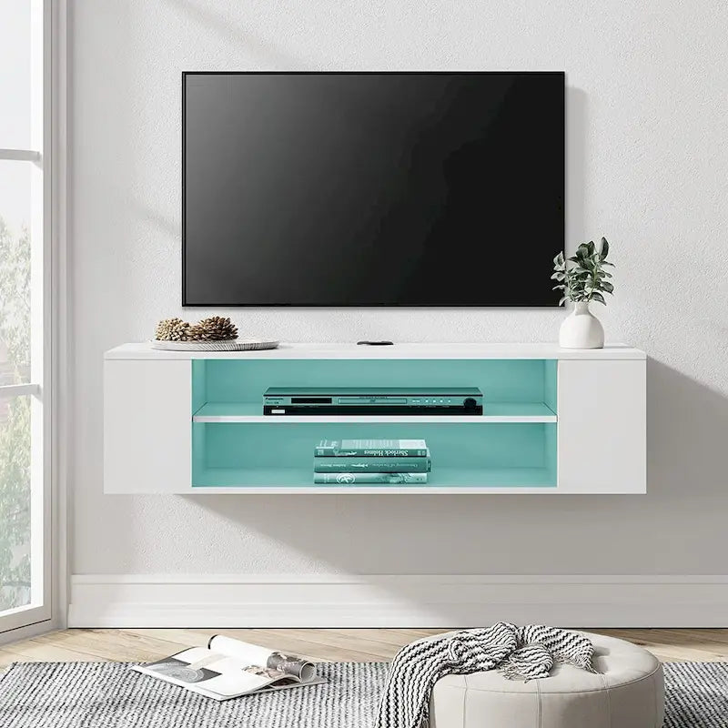 Meuble TV mural flottant WAMPAT, étagère, centre multimédia, meuble sous-téléviseur, 99 cm (39 pouces)