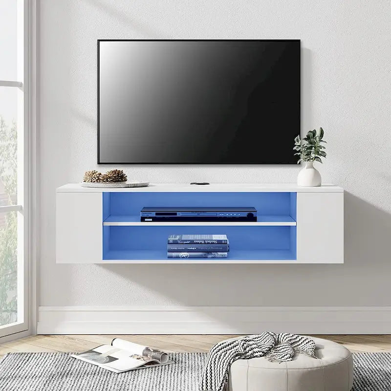 Meuble TV mural flottant WAMPAT, étagère, centre multimédia, meuble sous-téléviseur, 99 cm (39 pouces)