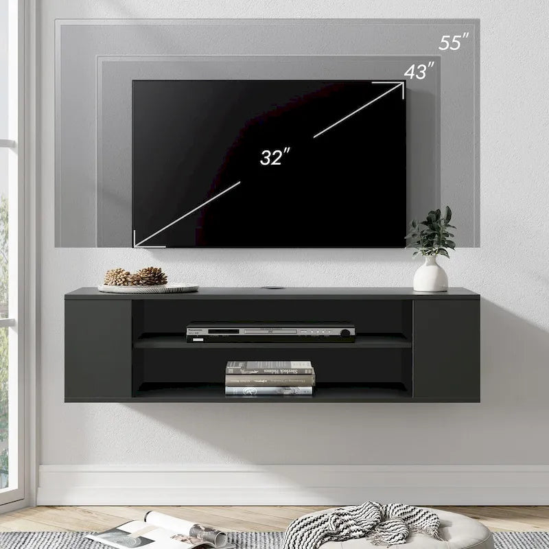Meuble TV mural flottant WAMPAT, étagère, centre multimédia, meuble sous-téléviseur, 99 cm (39 pouces)