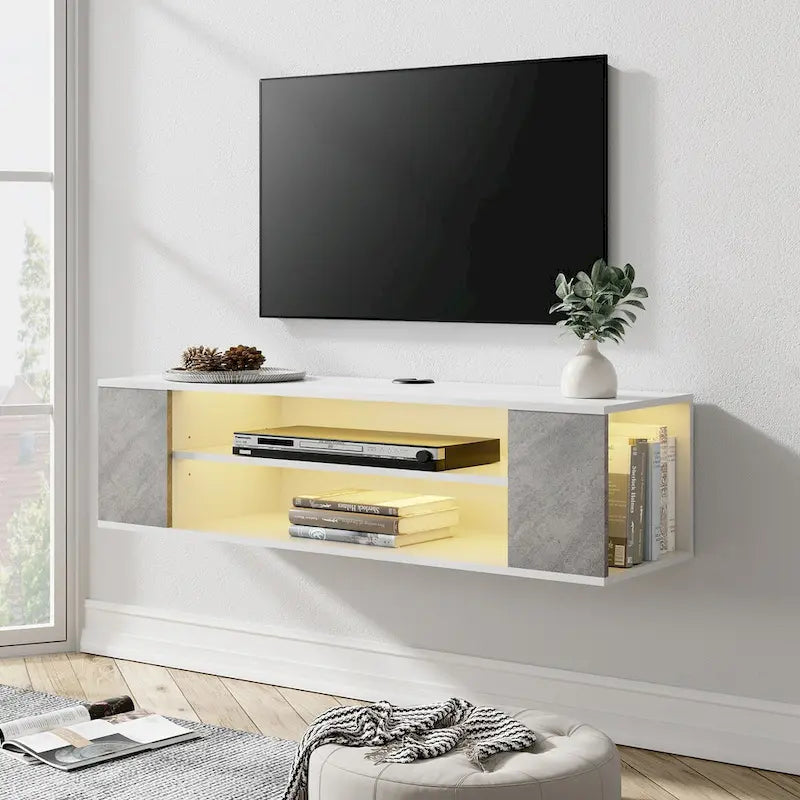 Meuble TV mural flottant WAMPAT, étagère, centre multimédia, meuble sous-téléviseur, 99 cm (39 pouces)