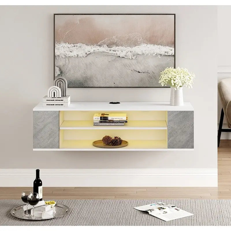 Meuble TV mural flottant WAMPAT, étagère, centre multimédia, meuble sous-téléviseur, 99 cm (39 pouces)