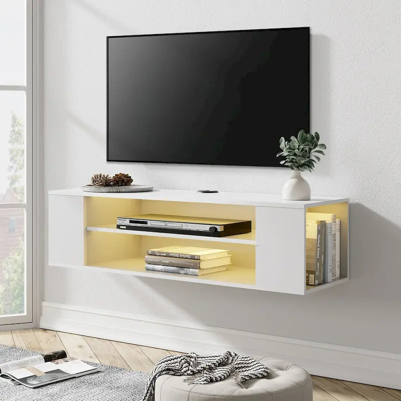 Meuble TV mural flottant WAMPAT, étagère, centre multimédia, meuble sous-téléviseur, 99 cm (39 pouces)