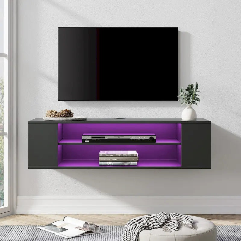 Meuble TV mural flottant WAMPAT, étagère, centre multimédia, meuble sous-téléviseur, 99 cm (39 pouces)