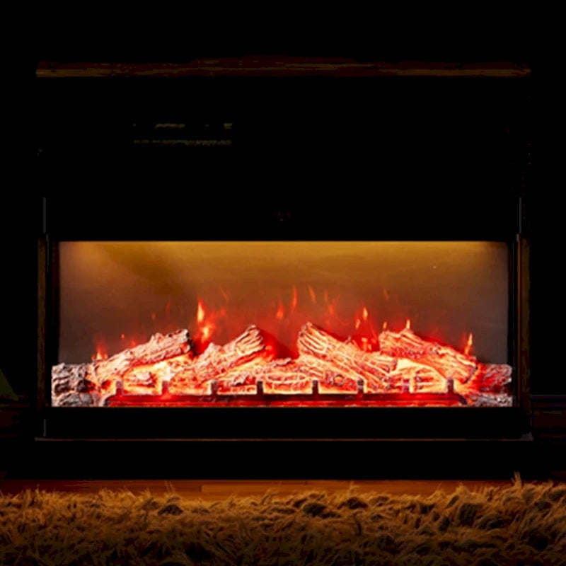 Foyer électrique encastrable WAMPAT 36 pouces à 3 faces vitrées, noir