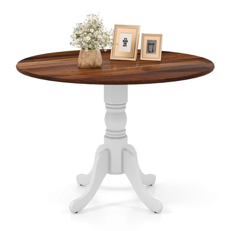 Table de salle à manger en bois avec plateau rond et pieds tréteaux incurvés - 39,37 x 39,37 x 28,74