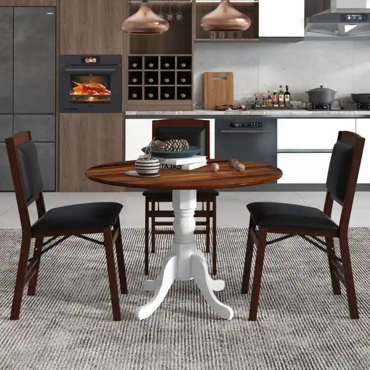 Table de salle à manger en bois avec plateau rond et pieds tréteaux incurvés - 39,37 x 39,37 x 28,74