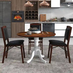 Table de salle à manger en bois avec plateau rond et pieds tréteaux incurvés - 39,37 x 39,37 x 28,74