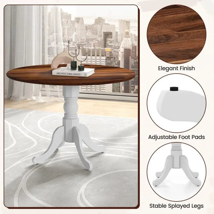 Table de salle à manger en bois avec plateau rond et pieds tréteaux incurvés - 39,37 x 39,37 x 28,74