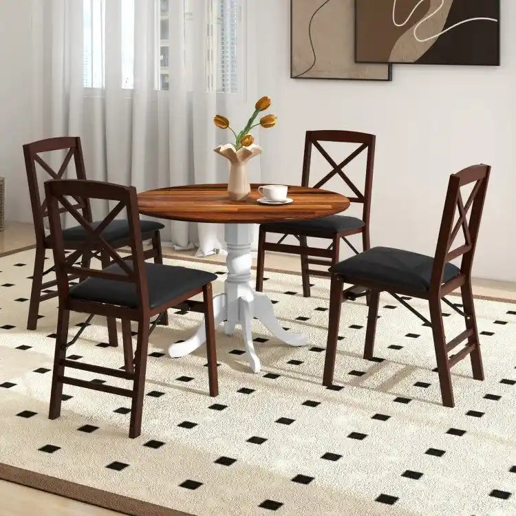 Table de salle à manger en bois avec plateau rond et pieds tréteaux incurvés - 39,37 x 39,37 x 28,74