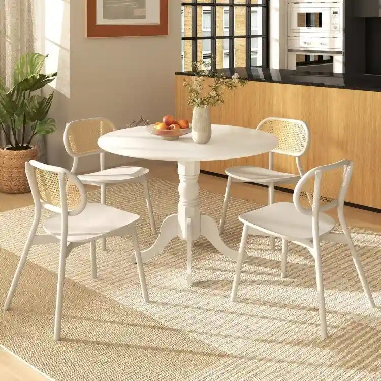 Table de salle à manger en bois avec plateau rond et pieds tréteaux incurvés - 39,37 x 39,37 x 28,74