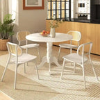 Table de salle à manger en bois avec plateau rond et pieds tréteaux incurvés - 39,37 x 39,37 x 28,74
