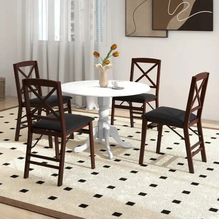 Table de salle à manger en bois avec plateau rond et pieds tréteaux incurvés - 39,37 x 39,37 x 28,74