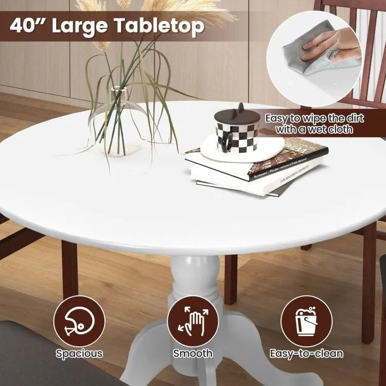 Table de salle à manger en bois avec plateau rond et pieds tréteaux incurvés - 39,37 x 39,37 x 28,74