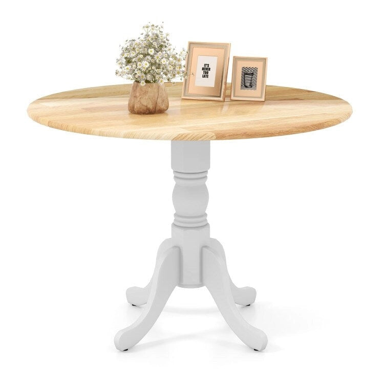 Table de salle à manger en bois avec plateau rond et pieds tréteaux incurvés - 39,37 x 39,37 x 28,74