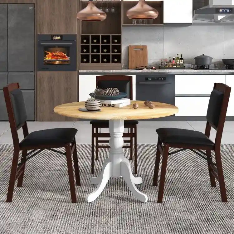 Table de salle à manger en bois avec plateau rond et pieds tréteaux incurvés - 39,37 x 39,37 x 28,74