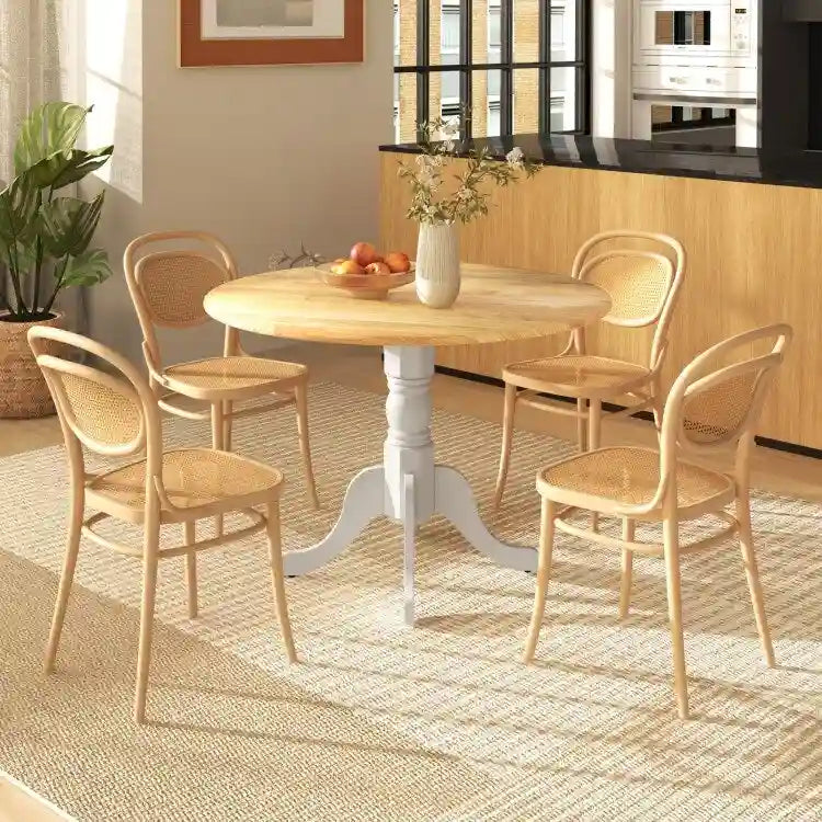 Table de salle à manger en bois avec plateau rond et pieds tréteaux incurvés - 39,37 x 39,37 x 28,74
