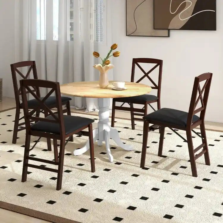 Table de salle à manger en bois avec plateau rond et pieds tréteaux incurvés - 39,37 x 39,37 x 28,74