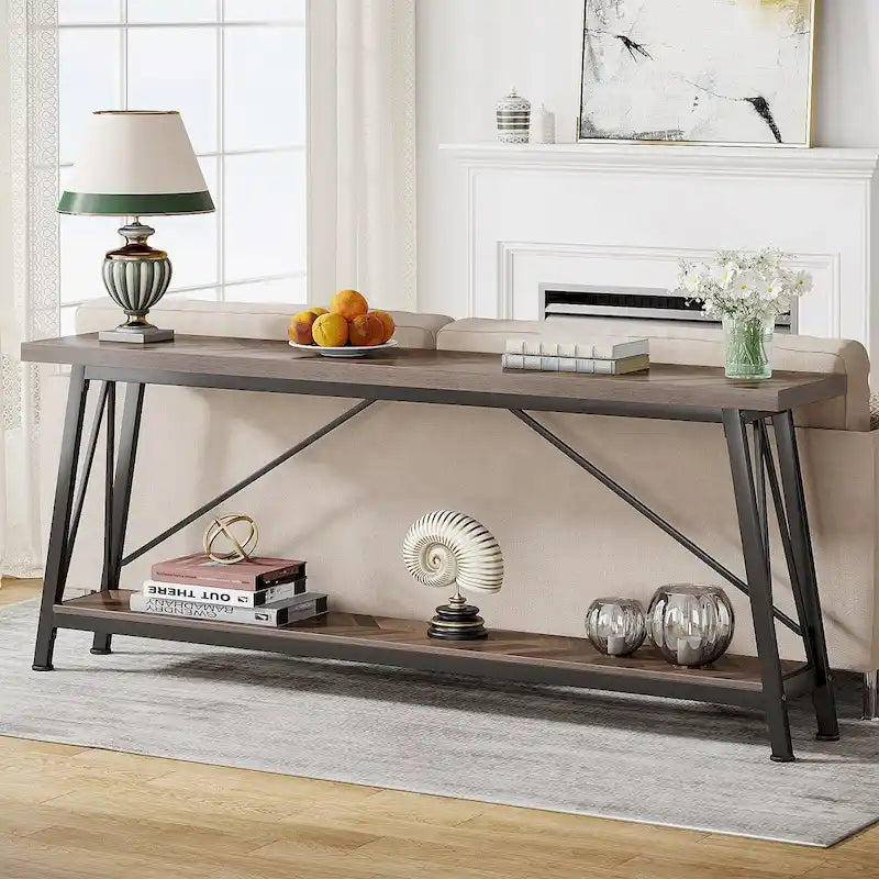 Console/table basse industrielle en bois pour entrée/couloir