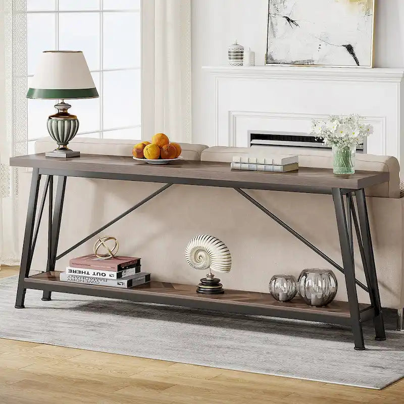 Console/table basse industrielle en bois pour entrée/couloir